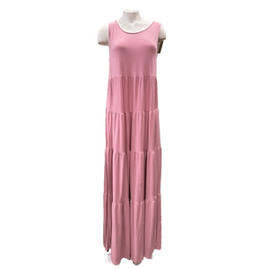 EUC Zenana's Round Neck Sleeveless A-Line Ruffle Tiered Casual Sun Maxi Dress